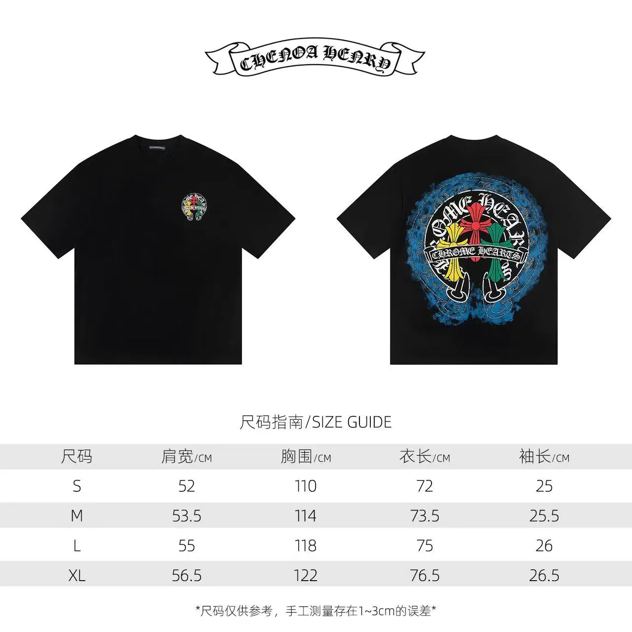 🅿️160 Style: 2025 new Croix Heart short-sleeved T-shirt Material: High version 300g double yarn combed cotton Size: S～XL Color: Black Style number: Z015